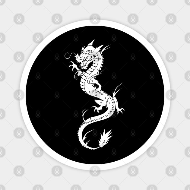 Traditional Dragon Drawing (Black and White) Magnet by TaliDe